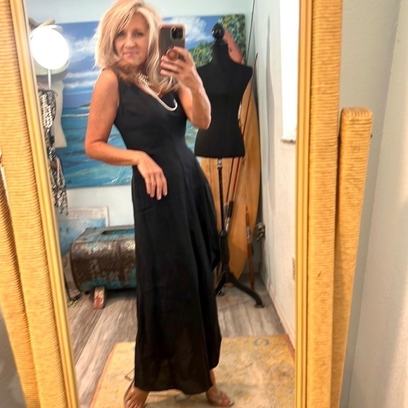 🖤Tiar Bellomo,Los Angeles,Soft Black,Lagenlook Linen Asymmetrical Dress,Size S - Picture 1 of 12